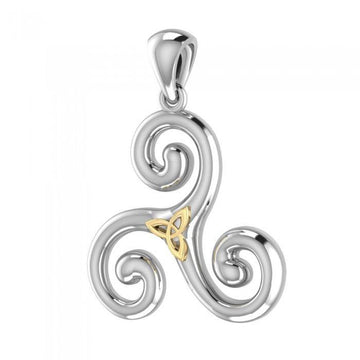 Streamlined artistic representation ~ Sterling Silver Celtic Triquetra Pendant Jewelry with 18k Gold accent MPD1817 - Jewelry